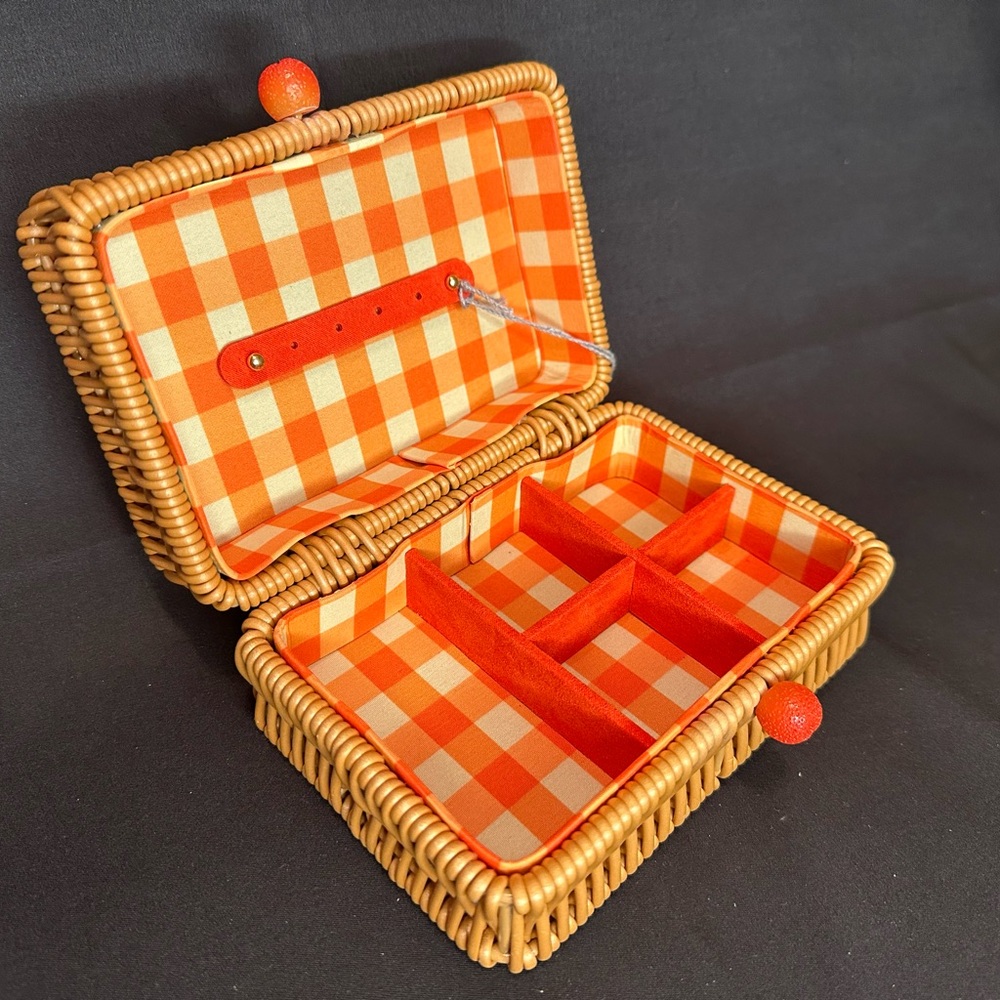 Orange Checkered Wicker Jewelry Box